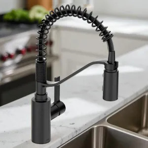 Moen 5926BL Moen Genta LX Single-Handle Pre-Rinse Spring Pulldown Kitchen Faucet, High Arc, 1.5 GPM, Matte Black - 5926BL