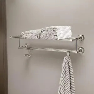 Pfister BTR-TB2D Pfister Tisbury 24in Towel Rack with Two Hanging Hooks, Premium Metal, Concealed Screw Installation, Polished Nickel - BTR-TB2D