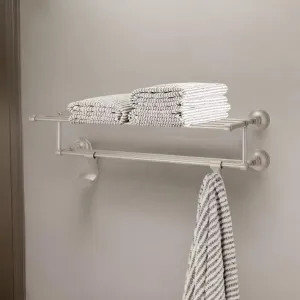 Pfister BTR-TB2K Pfister Tisbury 24in Towel Rack with Two Hanging Hooks, Premium Metal, Concealed Screw Installation, Brushed Nickel - BTR-TB2K