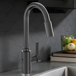 Moen 7882EWBL Moen Genta LX Single-Handle High Arc Pull-Down Kitchen Faucet w/ MotionSense Wave, 1.5 GPM, Matte Black - 7882EWBL