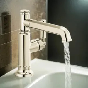 Brizo 65076LF-PN Brizo Invari One-Handle Bathroom Faucet with Ceramic Cartridge, Single-Hole, Deck-Mount, 1.5 GPM, Brilliance Polished Nickel - 65076LF-PN