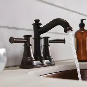 Moen 6401BL Moen Belfield Two-Handle High Arc Matte Black Centerset Bathroom Faucet with Metal Pop-Up, 1.2 GPM, ADA Lever Handle, Three-Hole, WaterSense - 6401BL