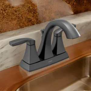 Moen 6901BL Moen Voss Two-Handle High Arc Centerset Matte Black Bathroom Sink Faucet with Metal Pop-Up Drain and Lift Rod Assembly, 1.2 GPM, Lever Handles - 6901BL