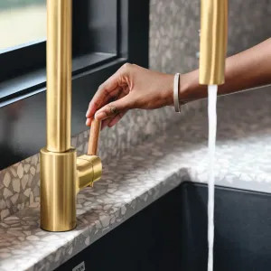 Moen S74001BG Moen Tenon Brushed Gold Single Handle Pull-Down Kitchen Faucet with Four Functions, DuraLock, Swivel Spout, ADA, 1.5 GPM - S74001BG