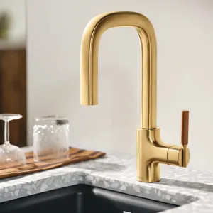 Moen S64001BG Moen Tenon Brushed Gold Single-Handle Pulldown Prep/Bar Faucet with PowerBoost Technology, Reflex Pulldown System, DuraLock Quick Connect, 1.5 GPM - S64001BG