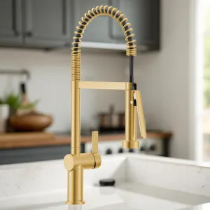 Moen 7822BG Moen Cia Single-Handle Semi Pro Spring Pulldown Kitchen Faucet with PowerBoost, 1.5 GPM, Brushed Gold - 7822BG