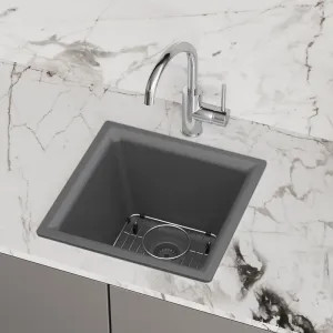 Elkay ELG1616GT0C Elkay Quartz Classic Dual Mount Single Bowl Bar Sink Kit with Bottom Grid, Drain, and Cleaning Kit, Graphite - ELG1616GT0C