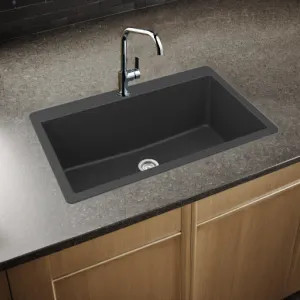 Elkay ELGR13322MB0 Elkay Quartz Classic Matte Black 33in x 20-7/8in x 9-7/16in Drop-in with Rear Center Drain, Single Bowl Sink - ELGR13322MB0