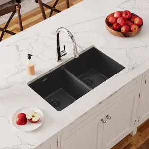 Elkay ELGU3322MB0 Elkay Quartz Classic Matte Black 33in Length x 18-1/2in Width Equal Double Bowl Undermount Sink - ELGU3322MB0 