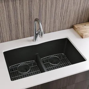Elkay ELGU3322MB0C Elkay Quartz Classic Matte Black Equal Double-Bowl Undermount Sink Kit, 33