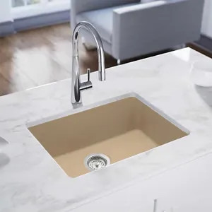 Elkay ELXU2522SN0 Elkay Quartz Luxe Sandstone 25in x 19in x 10in Single Bowl Undermount Kitchen Sink, Rear Center Drain - ELXU2522SN0