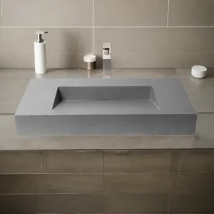 Alfi ABCO40R ALFI Grey Matte Solid Concrete 40in Chiseled Style, Rectangular, Countertop Bathroom Sink With Rear Center Drain  - ABCO40R