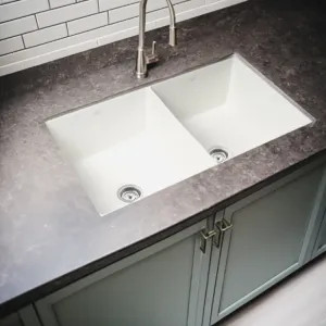 Alfi ABF3219DUD-W ALFI Fireclay Kitchen Sink, Double Bowl, Dual Mount, 32