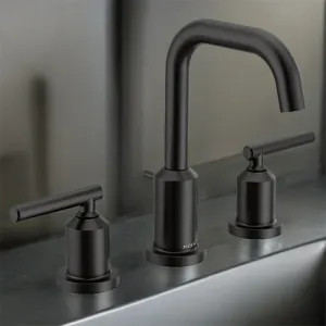 Moen TV6142BL Moen Gibson Two-Handle High-Arc Widespread Bathroom Faucet with M-PACT Valve, ADA, 1.2 GPM, Matte Black - TV6142BL