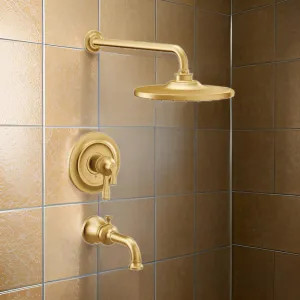 Moen UTS444303EPBG Moen Colinet Tub/Shower Faucet with Two-Handle Flow Control and Temperature Adjust Valve Trim, Lever Handles, M-Core 4, Thermostatic Cartridge, Brushed Gold - UTS444303EPBG