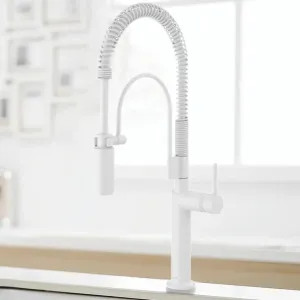Brizo 63375LF-MWLHP Brizo Odin Semi-Professional Kitchen Faucet, Less Handle, MagneDock, DIAMOND Seal, 1.8 GPM, Matte White - 63375LF-MWLHP