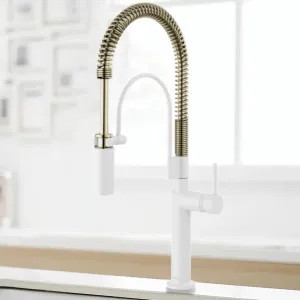 Brizo 63375LF-MWPNLHP Brizo Odin Semi-Professional Kitchen Faucet, Less Handle, MagneDock, DIAMOND Seal, 1.8 GPM, Matte White/Brilliance Polished Nickel - 63375LF-MWPNLHP