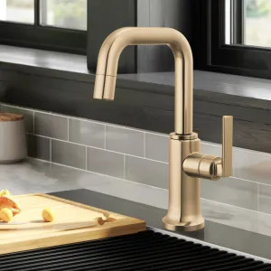 Brizo 61307LF-C-GL-L Brizo Kintsu Single Handle Beverage Faucet with Square Spout, Air Gap, DIAMOND Seal, 1.5 GPM, Lumicoat Luxe Gold - 61307LF-C-GL-L