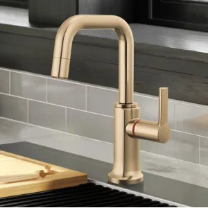 Brizo 61307LF-H-GL-L Brizo Kintsu Single-Handle Instant Hot Faucet with Square Spout, Self Closing Handle, 1.0 GPM, Lumicoat Luxe Gold - 61307LF-H-GL-L