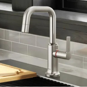 Brizo 61307LF-H-SS-L Brizo Kintsu Single-Handle Instant Hot Faucet with Square Spout, Self Closing Handle, 1.0 GPM, Lumicoat Stainless - 61307LF-H-SS-L