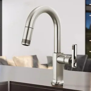 Brizo 63906LF-SSLHP-L Brizo Kintsu Single-Handle Pull-Down Prep Faucet w/ Arc Spout, Less Handle, 1.8 GPM, Lumicoat Stainless - 63906LF-SSLHP-L