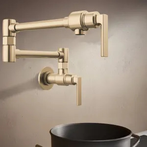 Brizo 62806LF-GL-L Brizo Kintsu Two-Handle Pot Filler with Lever Handles, Wall Mount, Brass, 4 GPM, Lumicoat Luxe Gold - 62806LF-GL-L