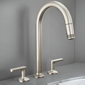Brizo 62506LF-SSLHP-L Brizo Kintsu Two-Handle Widespread Pull-Down Kitchen Faucet w/ Arc Spout, MagneDock, Less Handles, 1.8 GPM, Lumicoat Stainless - 62506LF-SSLHP-L