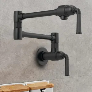 Brizo 62874LF-BL Brizo Rook Two-Handle Wall-Mount Pot Filler with Dual-Jointed Swing Spout, 4 GPM, Matte Black - 62874LF-BL