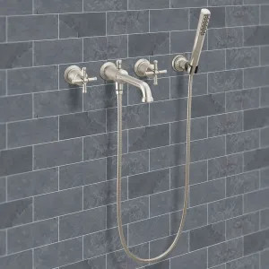 Delta T5784-SS-PR-LHP-WL Delta Broderick Wall Mount Tub Filler Trim with Hand Shower, 1.75 GPM, Lumicoat Stainless (Less Handles) - T5784-SS-PR-LHP-WL