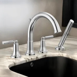 Delta T4735 Delta Saylor Roman Tub Faucet Trim With 1.75 GPM Hand Shower, Low-Arc Spout, Two Lever Handles, ADA-Compliant, Chrome - T4735