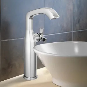 Delta 7766-PR-DST Delta Stryke Vessel Bathroom Faucet, Single Handle, Deck-Mount, Diamond Seal, 1.2 GPM, Lumicoat Chrome - 7766-PR-DST
