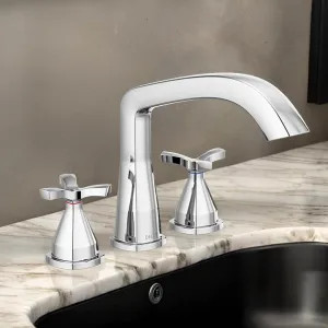 Delta T27766-PR Delta Stryke Two Handle Widespread Roman Tub Filler Trim, Angular Spout, Helo Spoke Handles, ADA, Lumicoat Chrome - T27766-PR