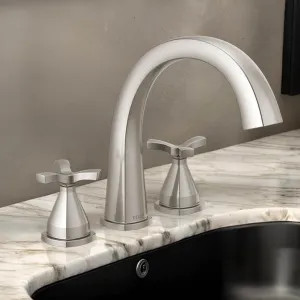 Delta T27776-SS-PR Delta Stryke Two-Handle Roman Tub Faucet Trim, High Arc Spout, Cross Handles, Lumicoat Stainless - T27776-SS-PR