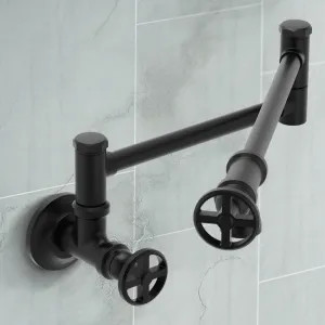 Moen S6642BL Moen Paterson Wall-Mounted Two-Handle Swing Arm Kitchen Pot Filler Faucet, 5.5 GPM, Matte Black - S6642BL