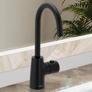 Moen IH7620BL Moen SIP Transitional Instant Hot Water Beverage Faucet, Single-Knob Handle with Push Button, High Arc, Open Vent, 1.5 GPM, Matte Black - IH7620BL