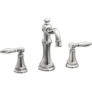 Moen TS42108 Moen Weymouth High Arc Widespread Chrome Bathroom Faucet with Lever Handles, Duralock, ADA, WaterSense, 1.2 GPM, Two-Handles - TS42108