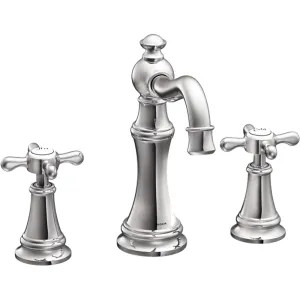 Moen TS42114 Moen Weymouth High Arc Widespread Chrome Bathroom Faucet with Cross Handles, Suralock, 1.2 GPM, 60 PSI, WaterSense, Two-Handles - TS42114