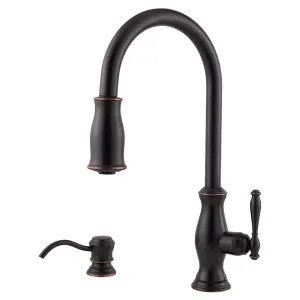 Pfister GT529-TMY Pfister Hanover Tuscan Bronze Single Handle Pull-Down Kitchen Faucet with Soap Dispenser, 1.8 GPM, ADA, Pforever Seal, Pfast Connect - GT529-TMY