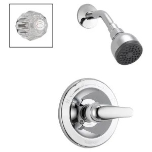 Peerless P188710 Peerless Core Single-Setting Touch-Clean Shower Faucet with Acrylic Knob and Metal Lever Combo Handles, Pressure Balance Valve, 1.75 GPM, Polished Chrome - P188710