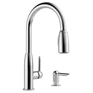 Peerless P188103LF-SD Peerless Polished Chrome Single Handle Pull-Down Kitchen Faucet with Soap Dispenser, Touch-Clean, ADA, 1.5 GPM - P188103LF-SD