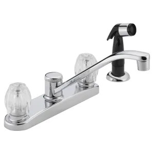 Peerless P225LF Peerless Two Handle Kitchen Faucet w/ Black Side Spray, Crystal Knob Handles, Chrome - P225LF