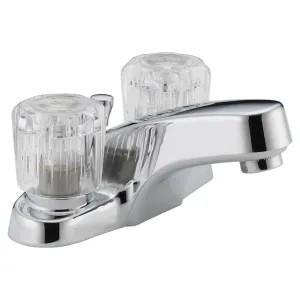 Peerless P299621LF Peerless Centerset Bathroom Faucet with Plastic Pop-Up Drain, Standard Spout, Two-Handle, 1.2 GPM, Clear Knob Handle, WaterSense, Chrome - P299621LF