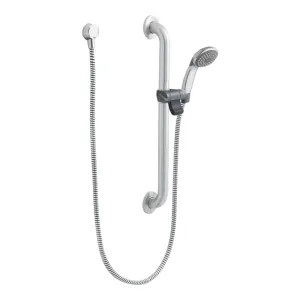 Moen 52224GBP25 Moen Commercial 3-1/4in Single-Function Hand Shower with 24in Slide Bar/Grab Bar, Round, 2.5 GPM, ADA, Chrome/Stainless - 52224GBP25