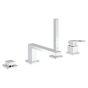 Grohe 19897000 Grohe Eurocube Single-Handle Deck-Mount Roman Tub Faucet with Hand Shower, 4-Hole, Lever Handle, StarLight Chrome - 19897000