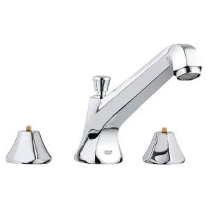 Grohe 25076000 Grohe Somerset Two-Handle Deck-Mount Roman Tub Faucet, Low-Arc Spout, 3-Hole, Less Handles, StarLight Chrome - 25076000