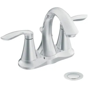 Moen 6410 Moen Eva Two-Handle High Arc Centerset Chrome Bathroom Faucet with Metal Pop-Up Drain, 1.2 GPM, Lever Handles, WaterSense, ADA - 6410