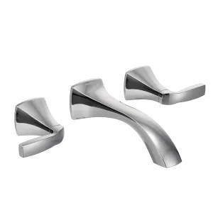 Moen T6906 Moen Voss Two-Handle Wall-Mount Chrome Bathroom Faucet, 7-3/8 inches Spout, 1.2 GPM, 60 PSI, WaterSense, ADA, Lever Handles, Three-Holes - T6906