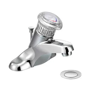 Moen 64621 Moen Chateau Single-Handle Low Arc Chrome Centerset Bathroom Faucet with 50/50 Pop-Up, 1.2 GPM, Acrylic Knob Handle, WaterSense, Metal - 64621