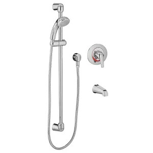 American Standard 1662.215.002 American Standard FloWise Commercial Wall Mounted Shower System with Diverter Tub Spout and 3-Function Hand Shower, 1.5 GPM, Polished Chrome - 1662215.002
