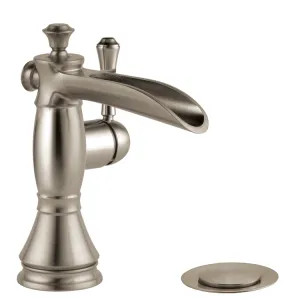 Delta 598LF-SSMPU Delta Cassidy Channel Spout Deck-Mount Stainless Lavatory Faucet, Metal Pop-Up, 1.2 GPM, Single-Handle, Lever Handle - 598LF-SSMPU
